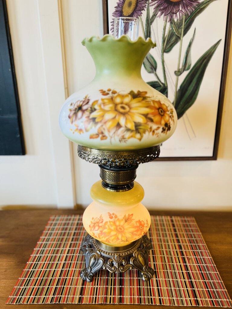 Vintage Hurricane Floral Lamp