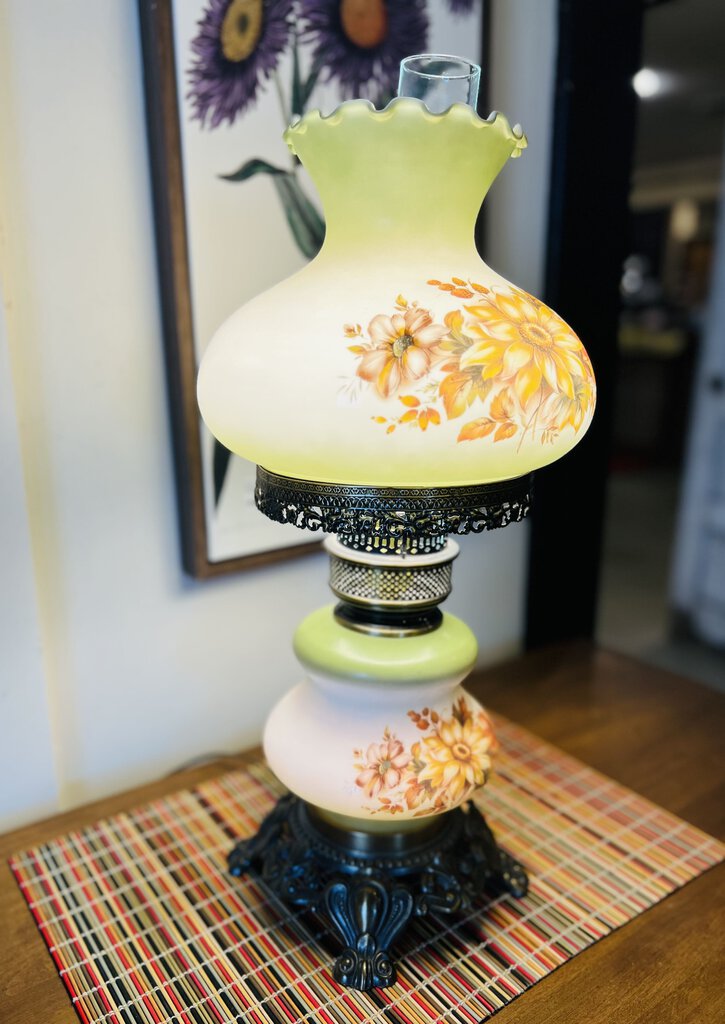 Vintage Hurricane Floral Lamp