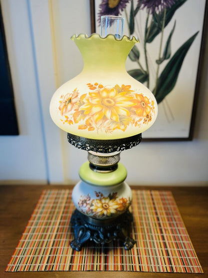 Vintage Hurricane Floral Lamp