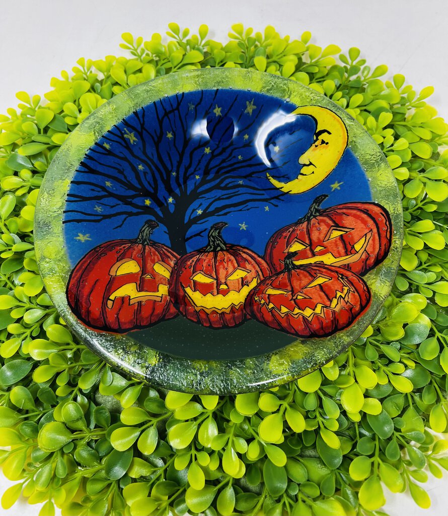 Peggy Karr Glass Bowl Halloween Pumpkin Patch