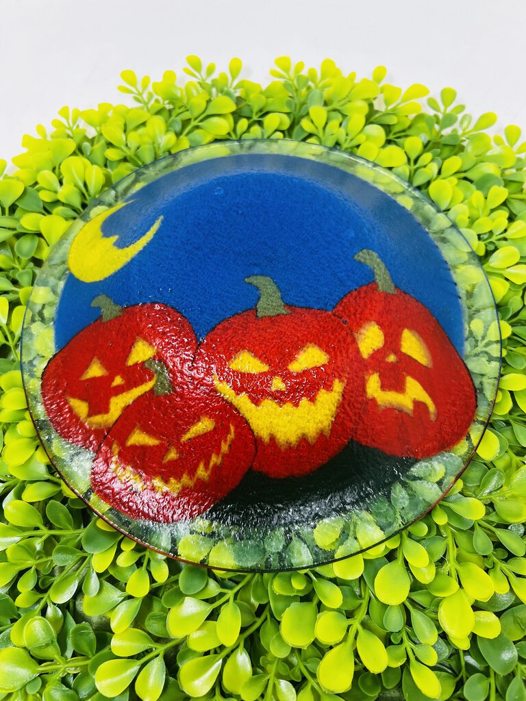 Peggy Karr Glass Bowl Halloween Pumpkin Patch