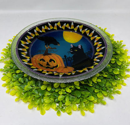 Peggy Karr Glass Platter Black Cat