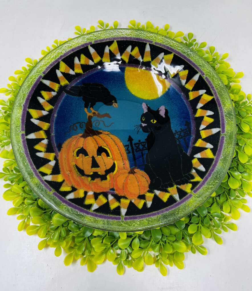 Peggy Karr Glass Platter Black Cat