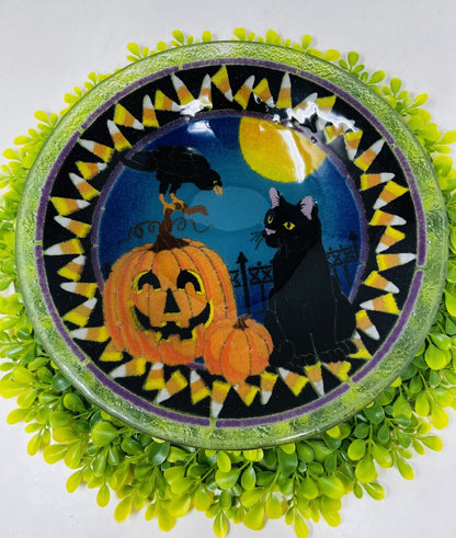 Peggy Karr Glass Platter Black Cat