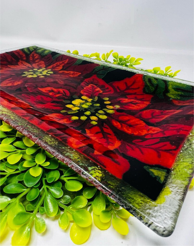 Peggy Karr Glass Platter Poinsettia