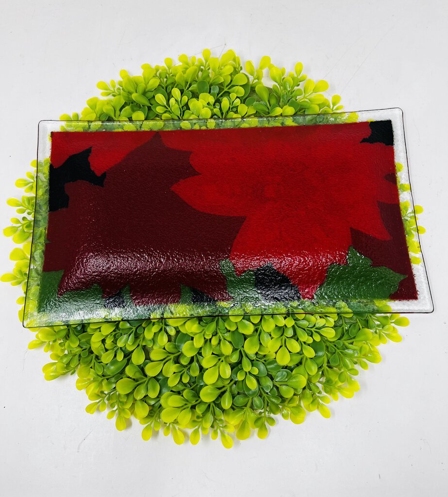 Peggy Karr Glass Platter Poinsettia