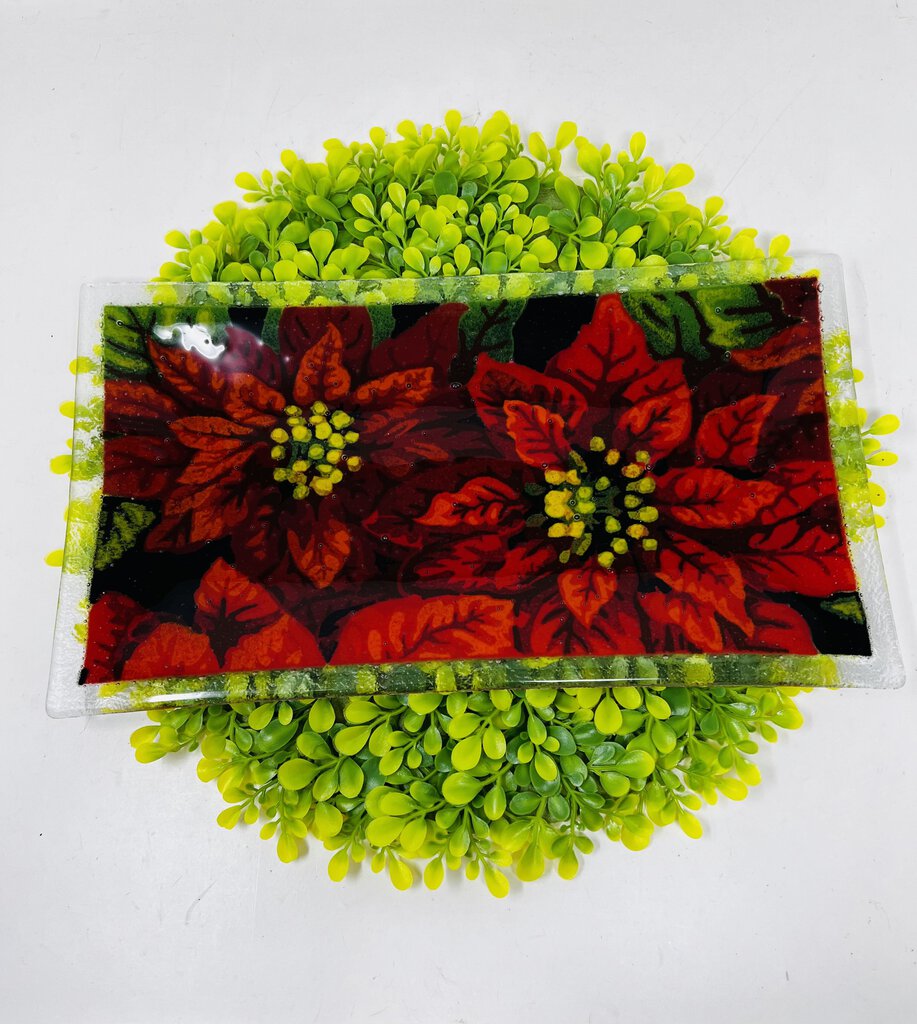 Peggy Karr Glass Platter Poinsettia