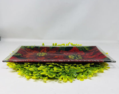 Peggy Karr Glass Platter Poinsettia