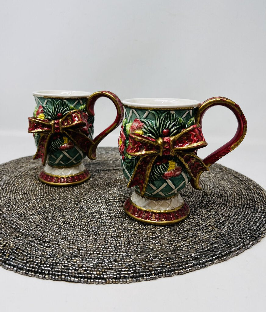 Fitz & Floyd Christmas Bow Mug Set