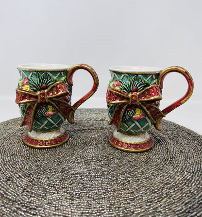 Fitz & Floyd Christmas Bow Mug Set