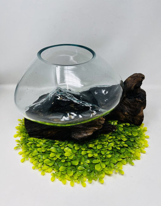 Unique Wood Base W/ Glass Bowl