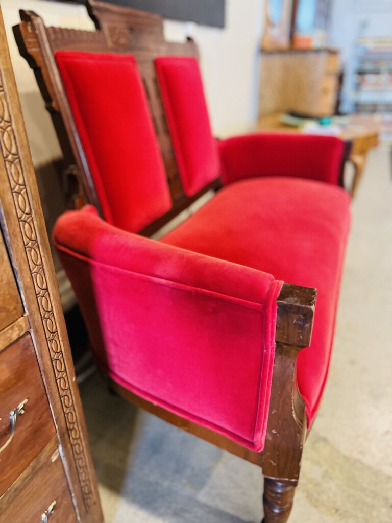 Antique Red Love Seat