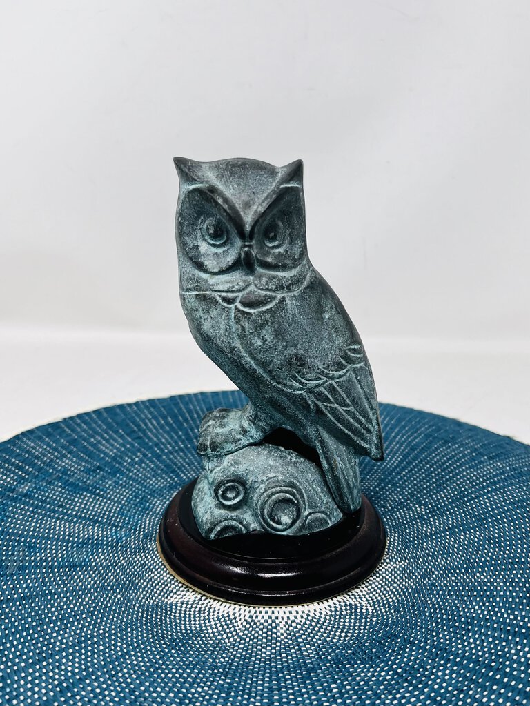 Metal Owl On Wood Base