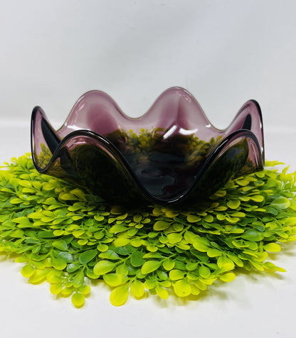 Vintage MCM Viking Glass Bowl Ruffled