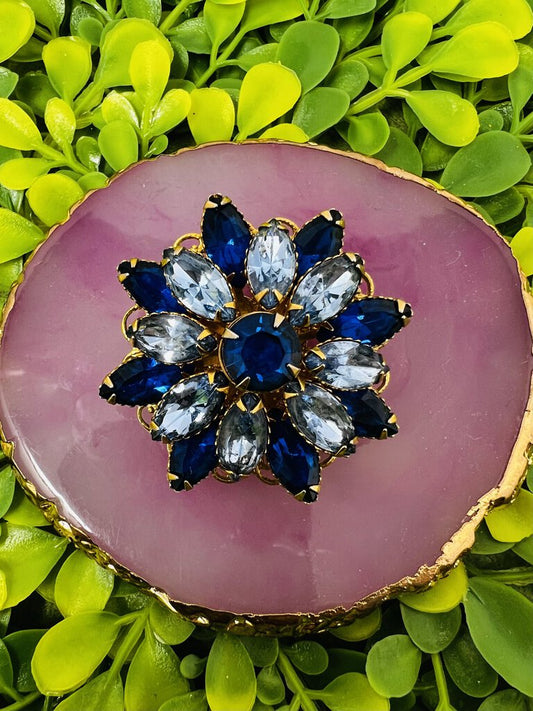 Blue Rhinestone Brass Brooch