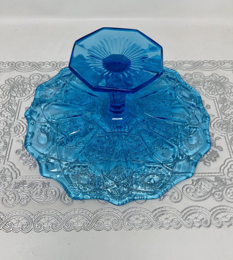 Vintage Blue Glass Cake Stand