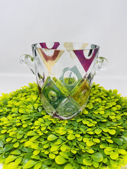 Czechoslovakian Multicolored Swirled Glass Ice Bucket