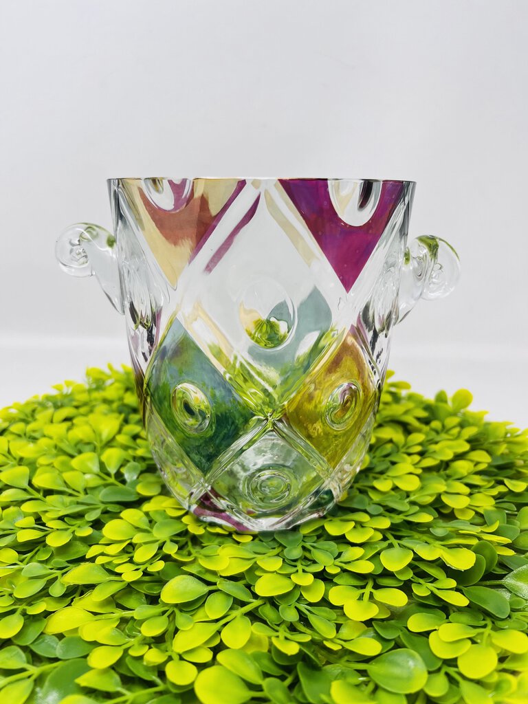 Czechoslovakian Multicolored Swirled Glass Ice Bucket