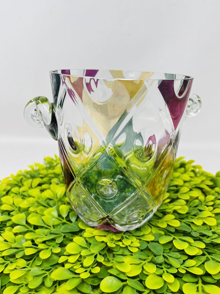 Czechoslovakian Multicolored Swirled Glass Ice Bucket