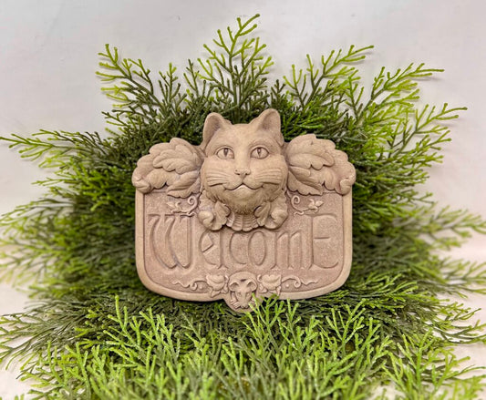 Carruth Studio Concrete Gothic Cat Welcome Plaque Sign