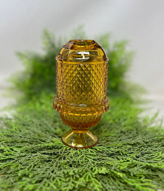 VTG Viking Glass Diamond Point Amber Fairy Lamp