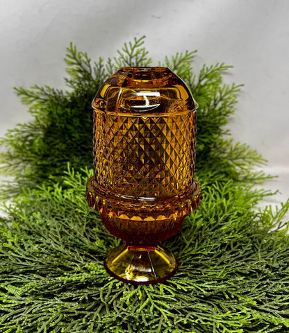 VTG Viking Glass Diamond Point Amber Fairy Lamp