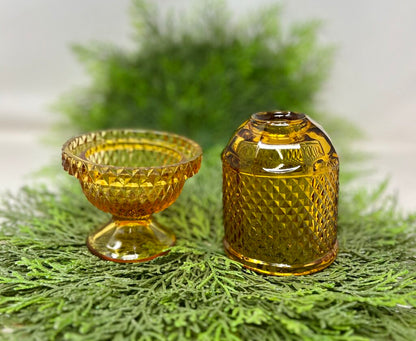 VTG Viking Glass Diamond Point Amber Fairy Lamp