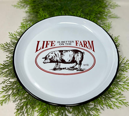 Metal Enamel Pig Farm Tray