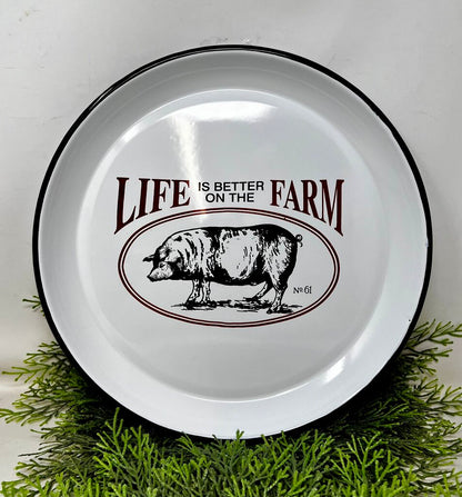 Metal Enamel Pig Farm Tray