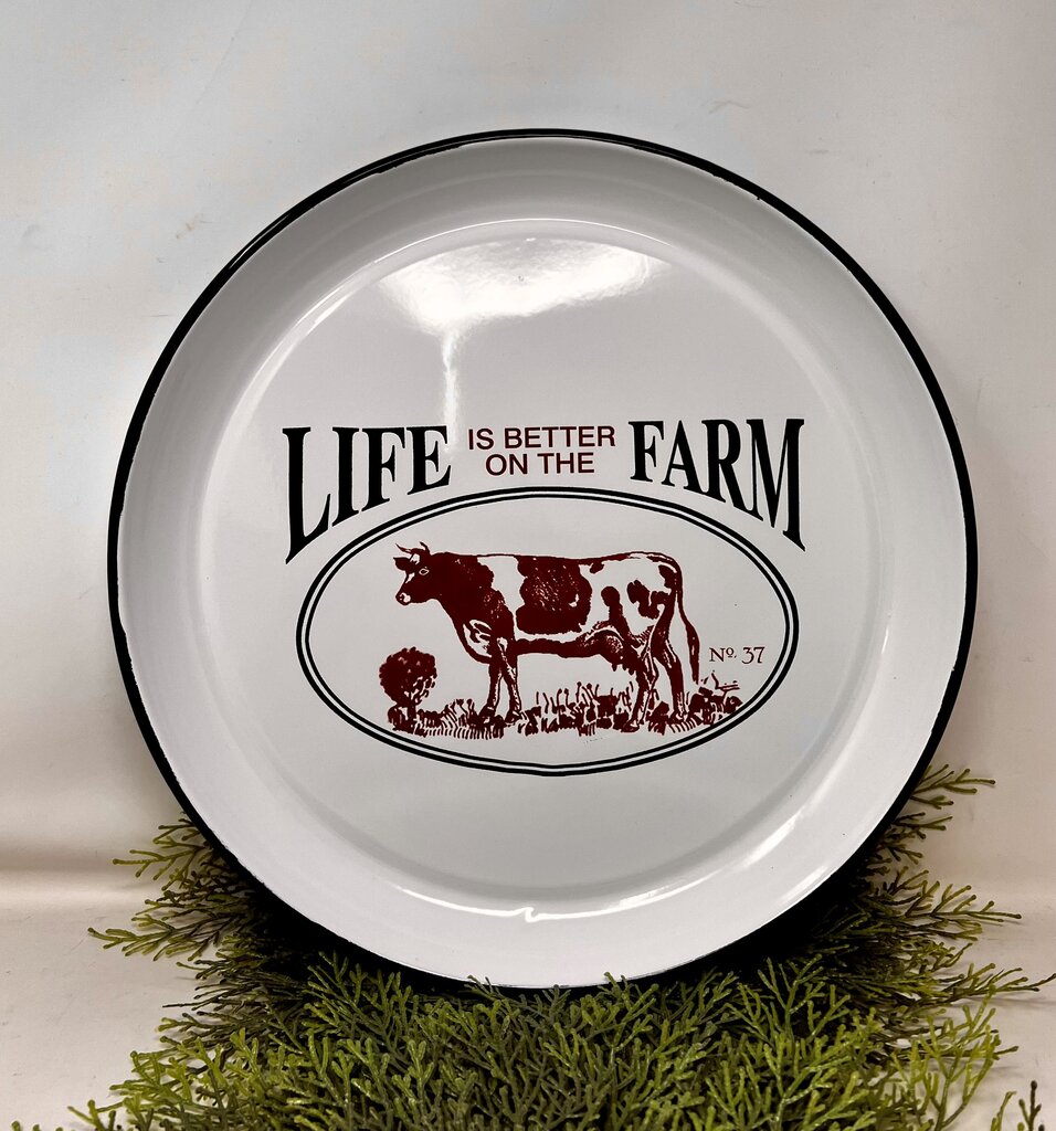Metal Enamel Cow Farm Tray