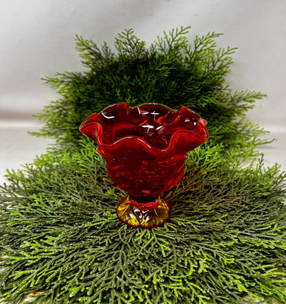 Vintage Viking Hand Made Amberina Glass Candy Dish