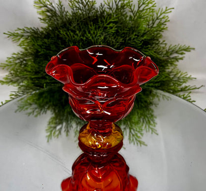 Vintage Viking Hand Made Amberina Glass Candy Dish