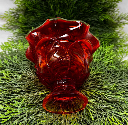 Vintage Viking Hand Made Amberina Glass Candy Dish