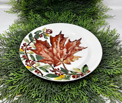 Pottery Barn Watercolor Leaves Plate Set