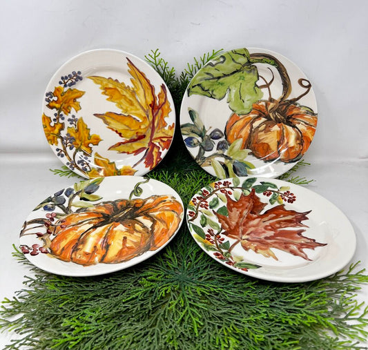 Pottery Barn Watercolor Leaves Plate Set