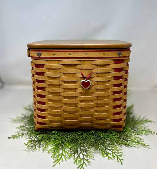 Longaberger Heart Gift Basket With Charm +Ribbon