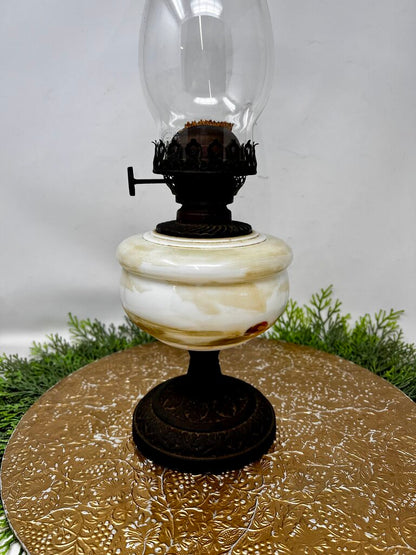 Vintage House Painted Scene Oil Lamp