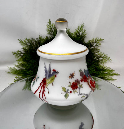 Frosted Red Bird Jar With Finial Lid