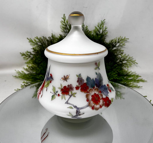 Frosted Red Bird Jar With Finial Lid