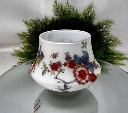 Frosted Red Bird Jar With Finial Lid