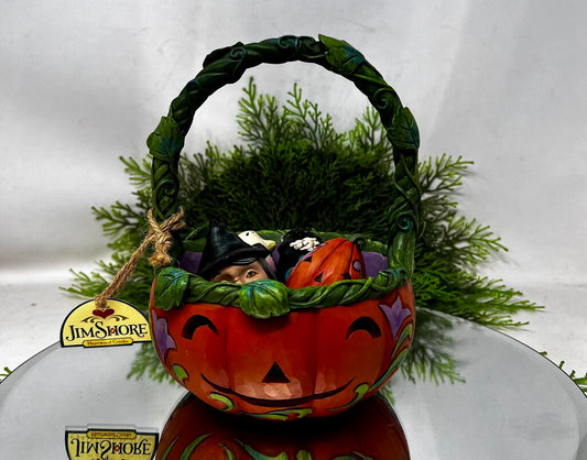Jim Shore "A Scare in the Air" Pumpkin Basket With Eggs