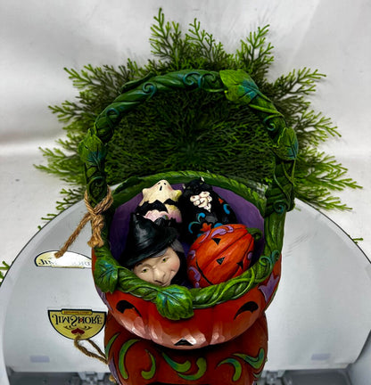 Jim Shore "A Scare in the Air" Pumpkin Basket With Eggs