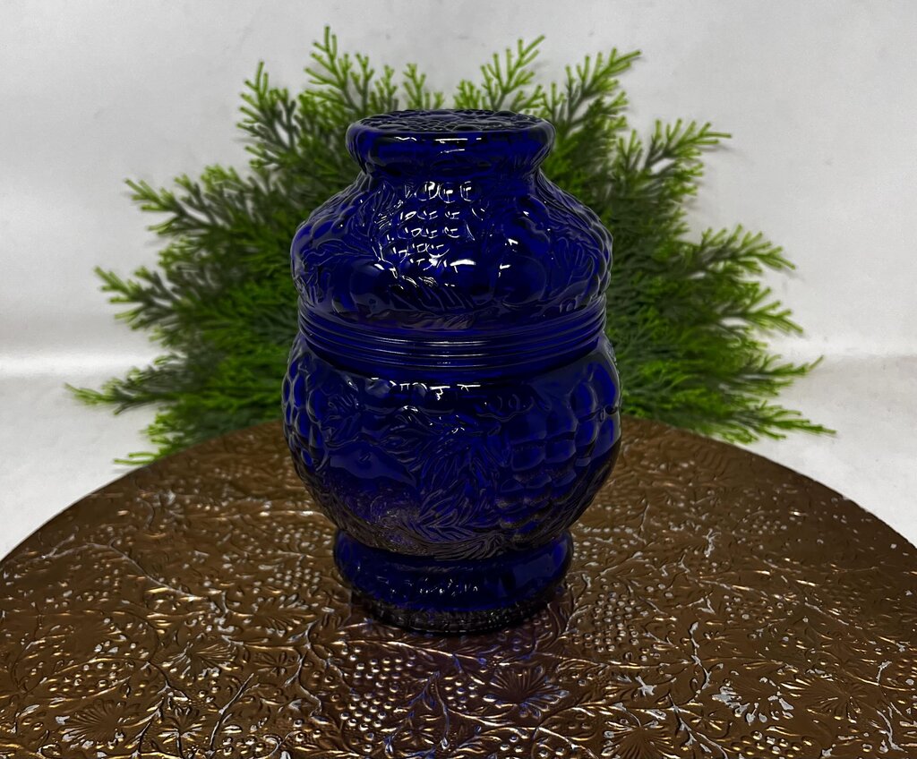 Cobalt Blue Fruit Embossed Candy Dish Apothecary