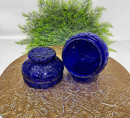 Cobalt Blue Fruit Embossed Candy Dish Apothecary