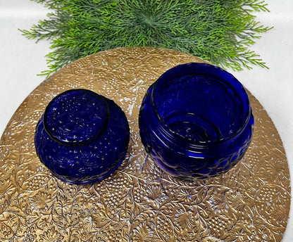 Cobalt Blue Fruit Embossed Candy Dish Apothecary