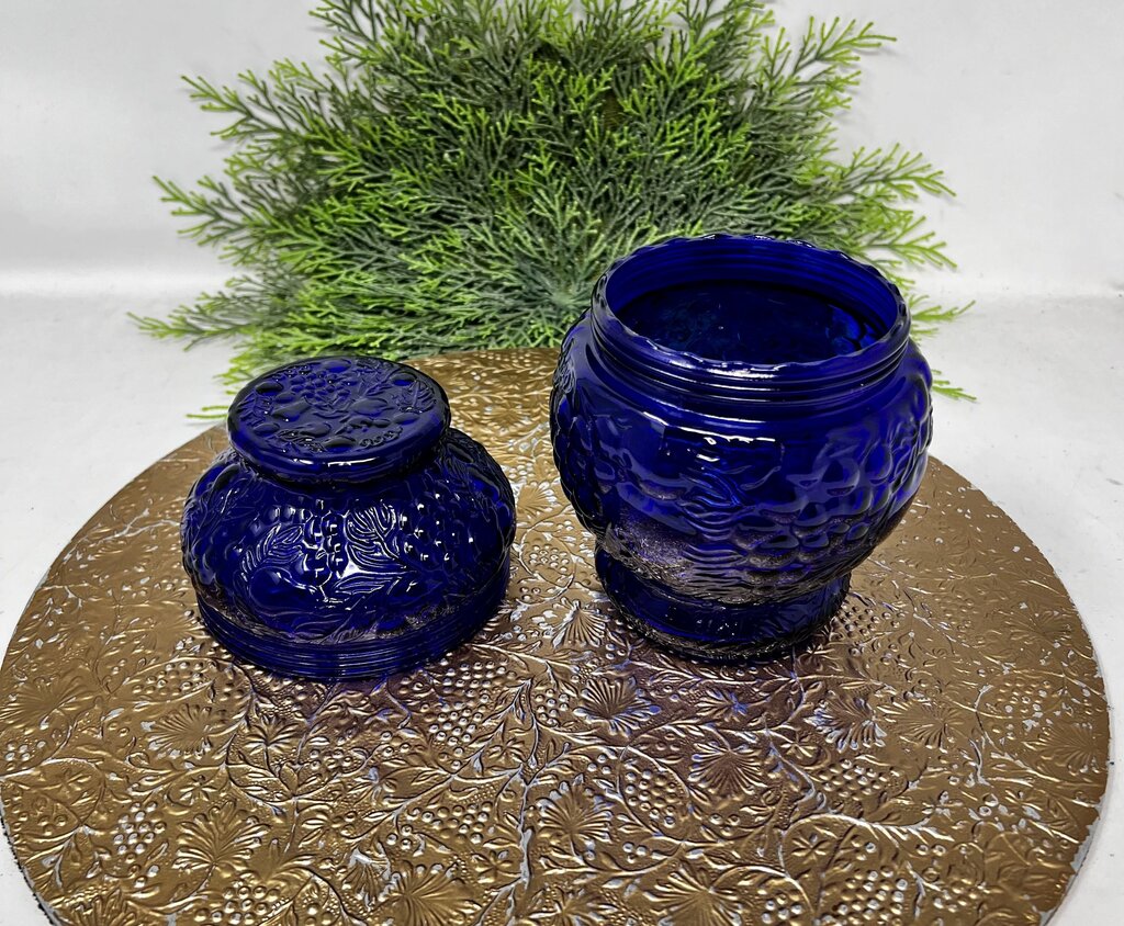Cobalt Blue Fruit Embossed Candy Dish Apothecary