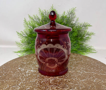 Egermann Bohemian Ruby Red Covered Glass Jar
