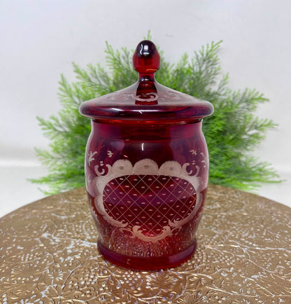 Egermann Bohemian Ruby Red Covered Glass Jar