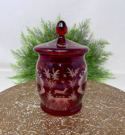 Egermann Bohemian Ruby Red Covered Glass Jar