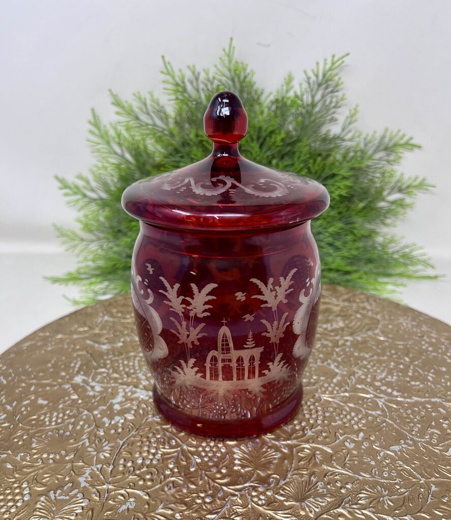 Egermann Bohemian Ruby Red Covered Glass Jar